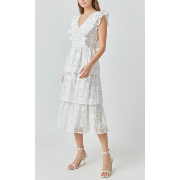 Endless Rose Tiered Midi Dress S Small White Crochet Lace NEW - Picture 5 of 15